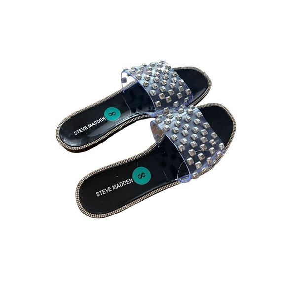 Steve Madden Womens Clear Black Jynn Studded Rhinestone Slide Sandals Size 8 - Picture 2 of 6